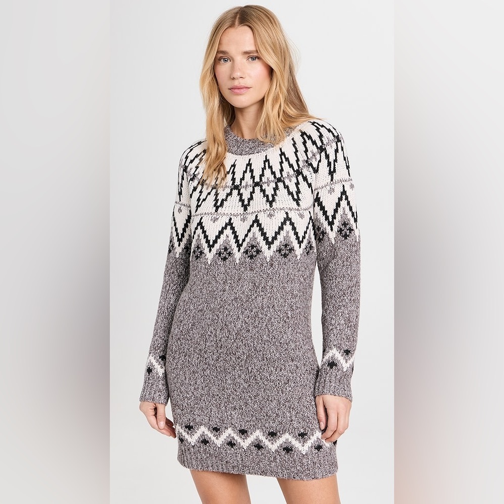 Line & Dot Apres Gray and White Fair Isle Crewneck Sweater Dress - Picture 1 of 7
